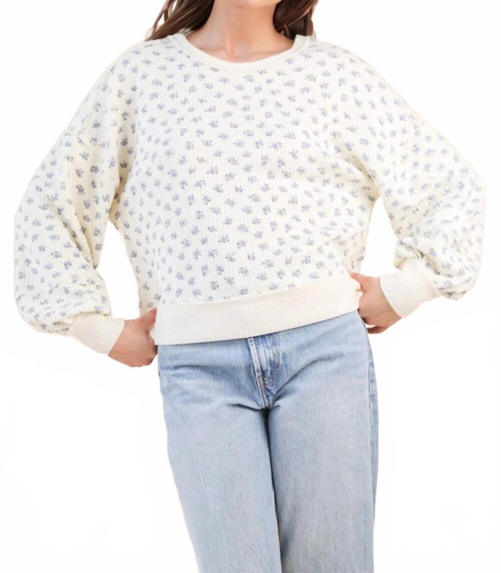 NEW VERY J oversized floral printed casual knit top in cream
